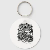 Cottagecore Aesthetic Frog Mushroom Goblincore Art Keychain