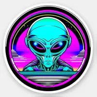 Extra Terrestrial Alien Flying a UFO Sticker