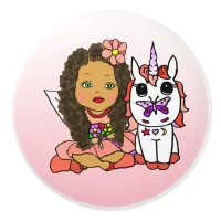 Coral Fairy and Unicorn Ceramic Knob