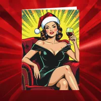 Wine Humor | Personalized Retro Pop Art Christmas Holiday Card