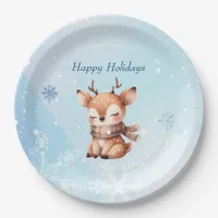 Cute Cartoon Deer in Snow Paper Plates