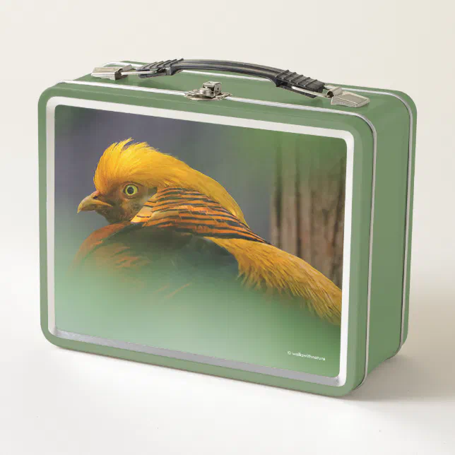 Emerging from the Green: Golden Pheasant Metal Lunch Box