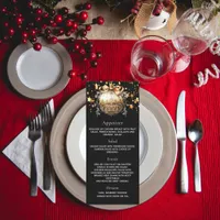 Christmas party black gold bauble dinner menu card