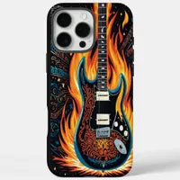 A vibrant guitar on fire in a passionate display iPhone 16 pro max case