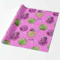 Sauerkraut Fermenting Cabbages and Jars Wrapping Paper