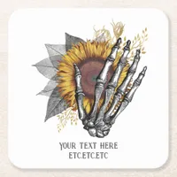 Gothic Sunflower Skeleton Square Paper Coaster