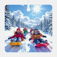 Children Sledding Winter Christmas Metal Ornament