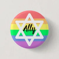 Pastel Rainbow Star of David | LGBTQ Ally Button