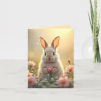 Cute little bunny in pink flowers, easter  holiday card