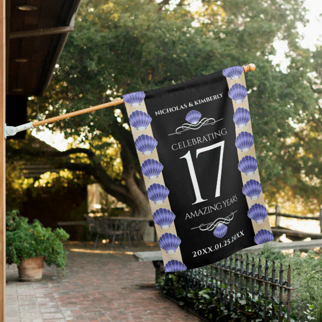 Elegant 17th Shells Wedding Anniversary House Flag