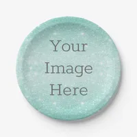 Create Your Own Aqua Blue Glitter Sparkle Metallic Paper Plates