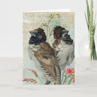 Vintage Birds Grunge Christmas Holiday Card
