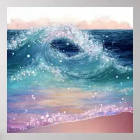 *~* AP60 Coastal Sea Ocean Wave Sand Beach Glitter Poster