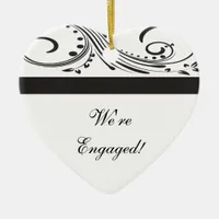 Black and White Swirls Engagement Ceramic Ornament