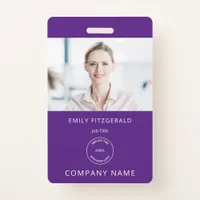 Minimalist Employee Photo ID Name Logo Purple Badge