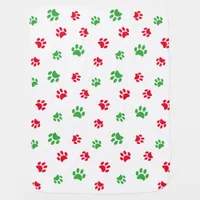 Cute Red and Green Paw Prints Pattern Christmas Baby Blanket