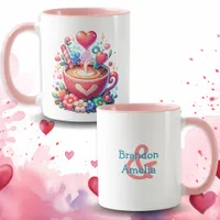 Cute Personalized Whimsical Coffee & Hearts Mug