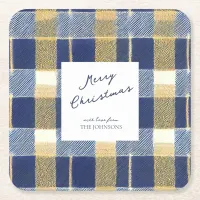 Blue Gold Christmas Pattern#7 ID1009 Square Paper Coaster