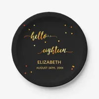 18th birthday black gold hello 18 typography name paper plates