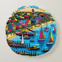 Martha's Vineyard | Colorful Abstract Art Round Pillow