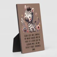 Woodland Zebra Kids Christian Prayer on Brown | Plaque