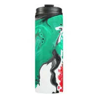 Red, Green, Black and White Marble Fluid Art  Thermal Tumbler