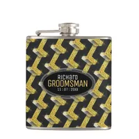 Stylish Black Gold Custom Design Groomsmen Gift Flask