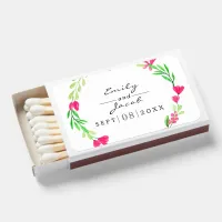 Pink Flower Wreath Elegant Floral Wedding White Matchboxes