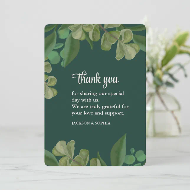 Emerald green Elegant rustic greenery leaves lush Thank You Card