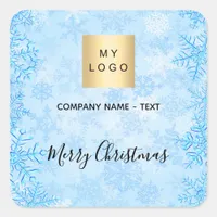 Christmas blue snowflakes business logo square sticker