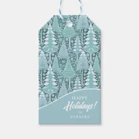 Stylized Coastal Christmas Trees Pattern#6b ID1009 Gift Tags