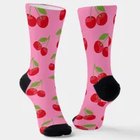 Cute Cherry Pattern on Pink Socks