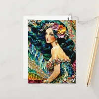 Mermaid mixed media Collage Postcard