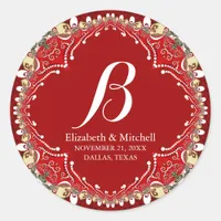 Red Batik Boho Vibes Special Event Monogram Classic Round Sticker