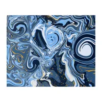 Blue, White and Gold Swirls Fluid Art  