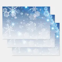Shiny Blue Winter Wonderland Crystal Snowflakes  Wrapping Paper Sheets
