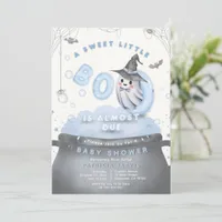 A Sweet Little Boo Is Almost Due Blue Baby Shower Invitation