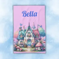 Pink & Blue Fairy Cottage Core Monogram on Pink | Kitchen Towel