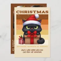 Gingerbread Glow Funny Cat Retro Christmas Photo Holiday Card