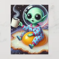 Funny Alien on a Fried Egg in Space Postcard