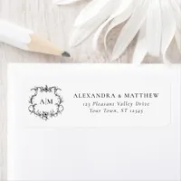 Baroque Floral Crest Wedding Return Address Label