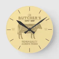 Butcher Shop Cuts of Beef Diagram Round Clock