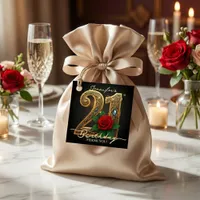 Elegant Luxury Red Rose Black Gold 21st Birthday Favor Tags