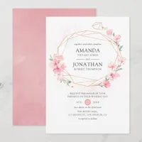 Pink Cherry Blossom Geometric Spring Wedding Invitation