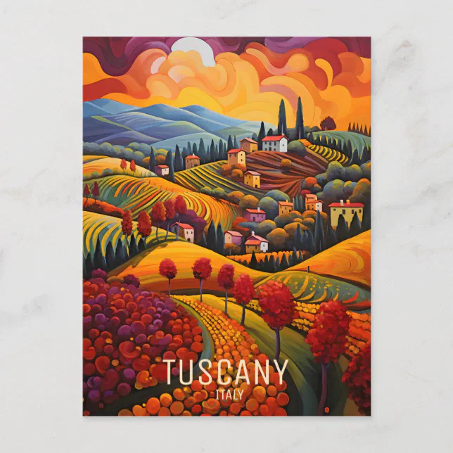 Painting of Tuscany in Autumn | Italy Travel | Art Postcard