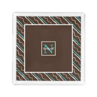 Wave Hand Drawn Stripe Pattern Monogram ID597 Acrylic Tray