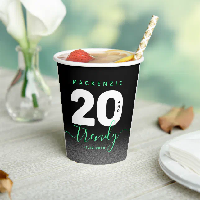 Modern Girly Mint Green 20 and Trendy Paper Cups