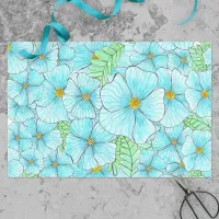 Watercolor Turquoise Blue Flowers and Greenery Tissue Paper