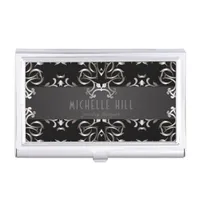 Vintage Elegant Bronze Baroque Border On Black  Business Card Case