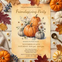 Vintage Watercolor Pumpkin Floral Friendsgiving Invitation
